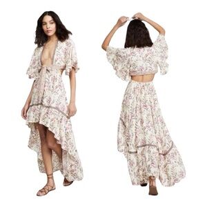 NWT’S CUPSHE Romantic Floral Plunging Beach Asymmetrical Hem Midi Dress L